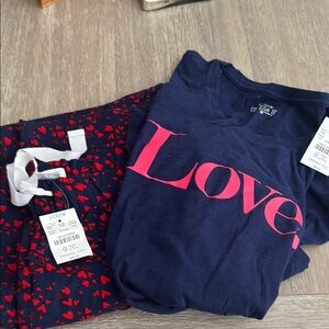 J.Crew Navy Love T-Shirt and Heart Pajama pant Set